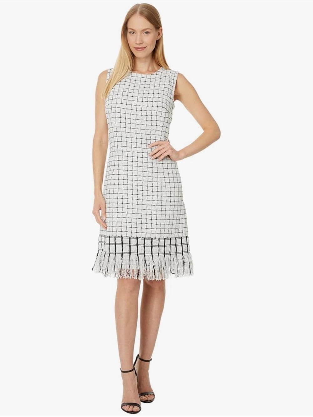 NIC+ZOE Tweed Plaid Fringe Hem Sheath Dress Size M NWT